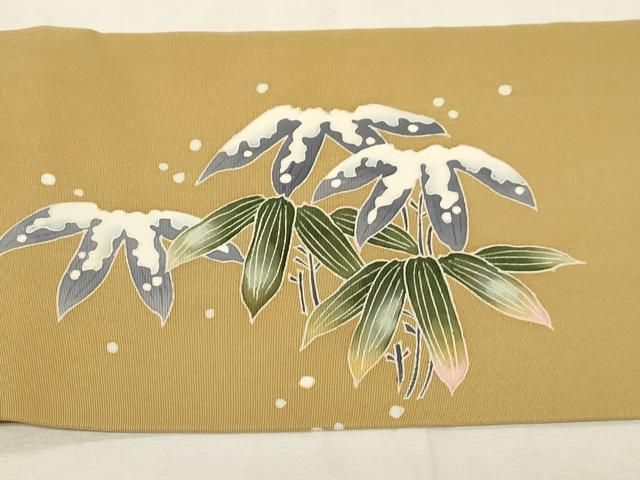 平和屋着物○塩瀬 九寸名古屋帯 友禅 作家物 雪持ち笹文 正絹 逸品