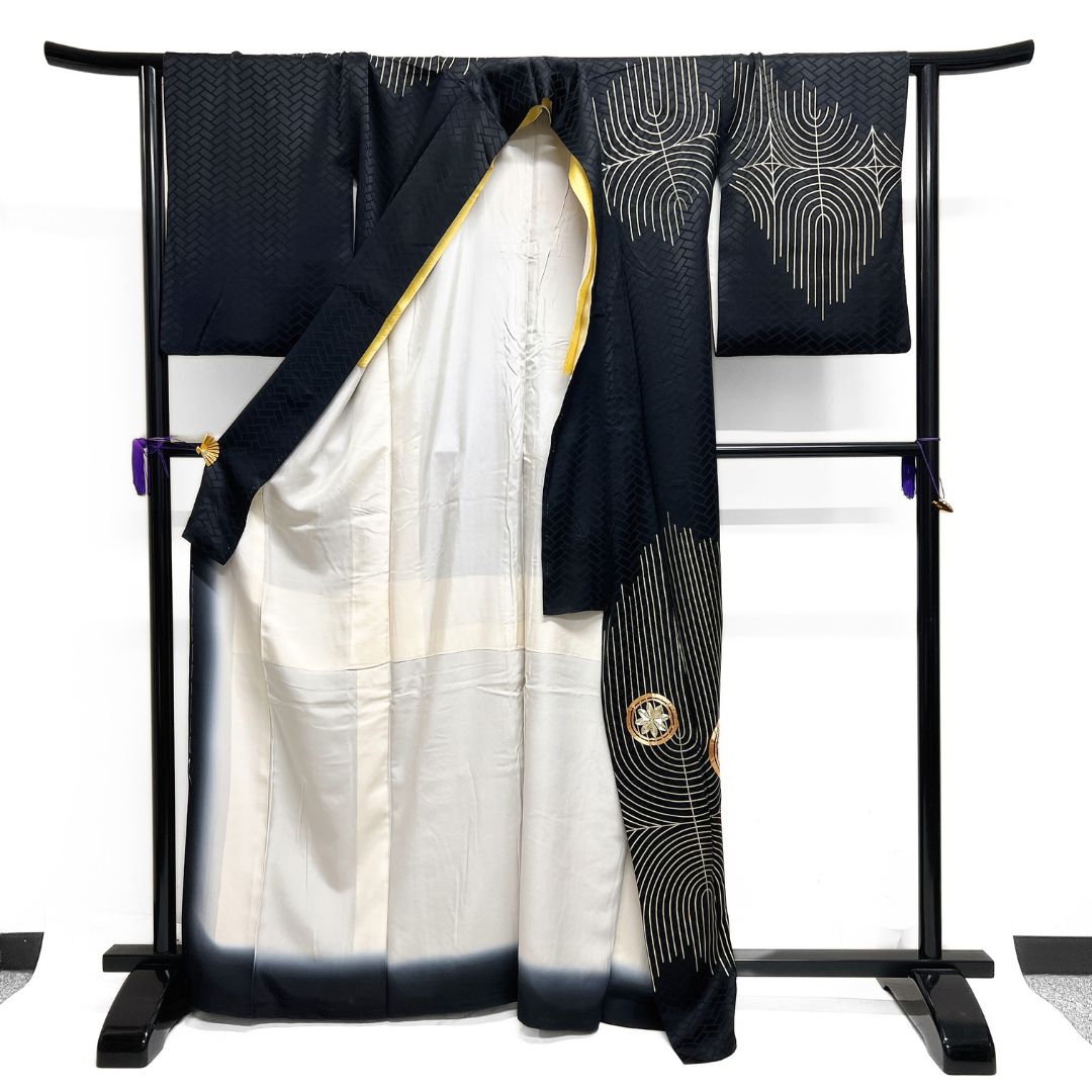 付け下げ 金駒刺繍 金彩 抽象 紋 桐の花 菊 モード 着物 123b d ms