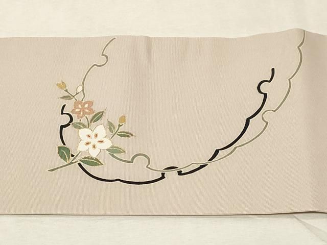 平和屋着物○塩瀬 九寸名古屋帯 雪輪草花文 金彩 正絹 逸品 未使用