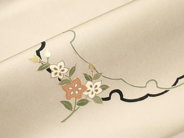 平和屋着物○塩瀬 九寸名古屋帯 雪輪草花文 金彩 正絹 逸品 未使用