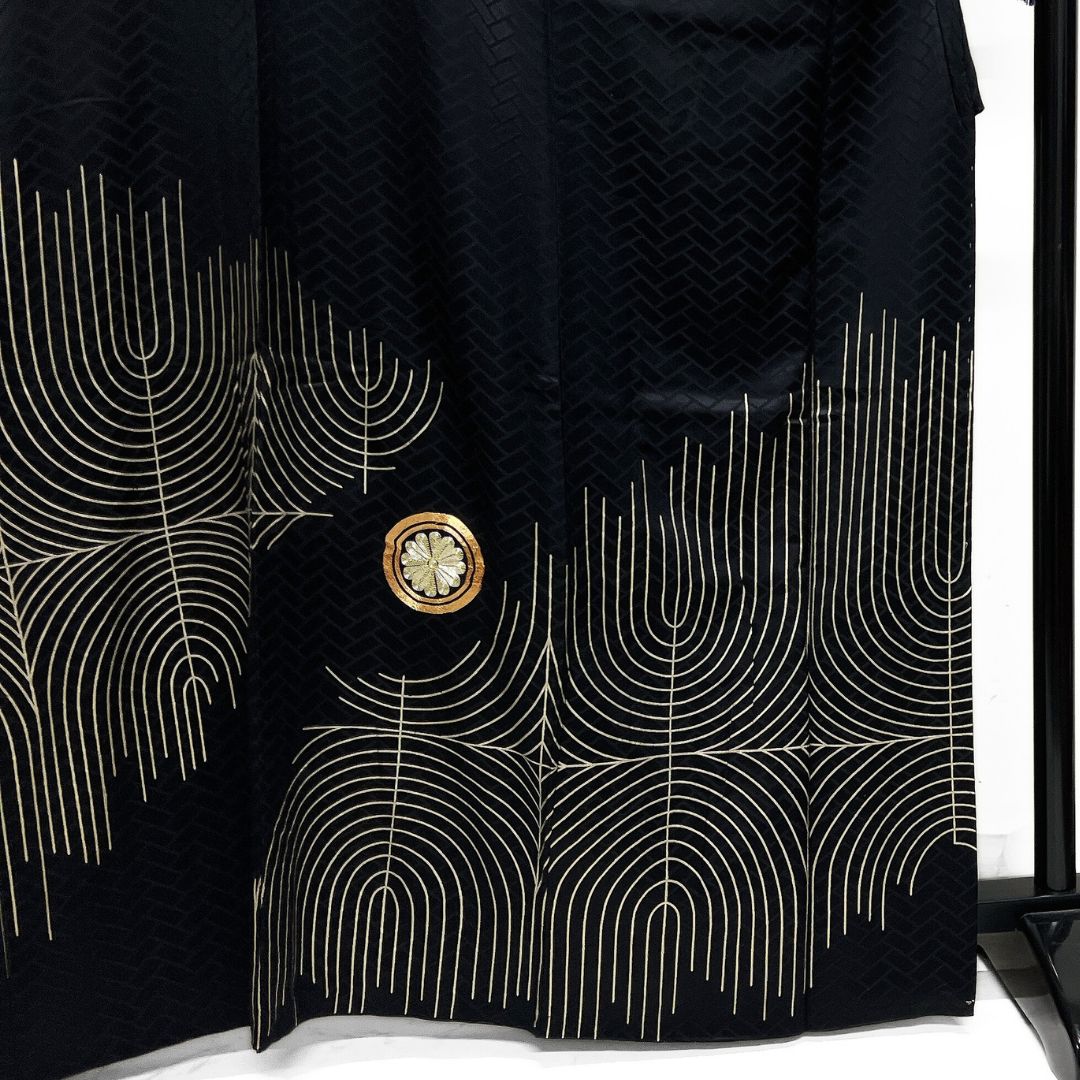 付け下げ 金駒刺繍 金彩 抽象 紋 桐の花 菊 モード 着物 123b d ms