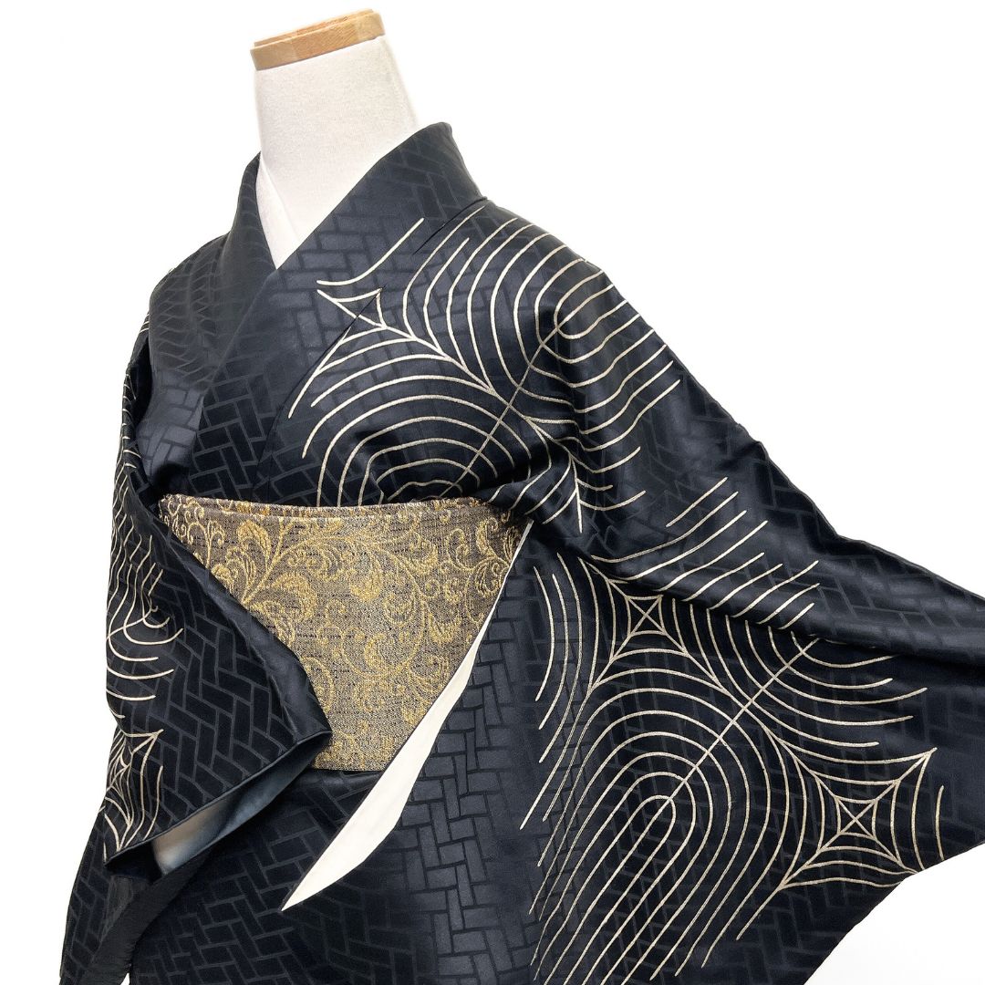 付け下げ 金駒刺繍 金彩 抽象 紋 桐の花 菊 モード 着物 123b d ms 付け下げ 金駒刺繍 金彩 抽象 紋 桐の花 菊 モード 着物 123b d ms