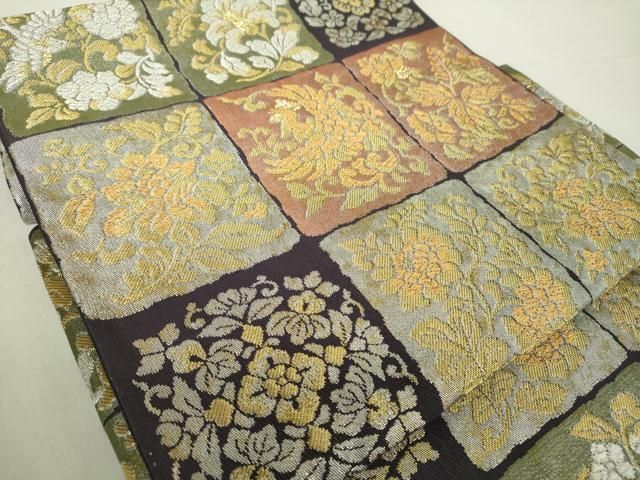 平和屋着物 つけ帯 格子鳳凰花文 金銀糸 引箔 正絹 ps