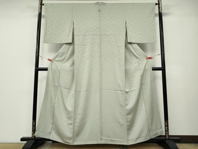 平和屋着物 上質な色無地 唐草地紋 灰黄緑色 正絹 ut