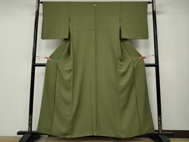 平和屋着物 上質な色無地 霞文 青丹色 正絹 ut