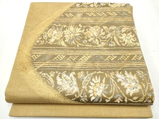 平和屋着物●名門　しょうざん　生紬　紙屋川伝承　絹漉貴　太鼓柄袋帯　更紗花文　金糸　正絹　逸品　CABB5630hy 平和屋着物○名門 しょうざん 生紬 紙屋川伝承 絹漉貴 太鼓柄袋帯 更紗