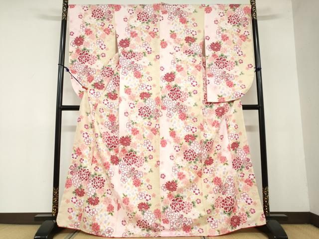 平和屋着物 H L アッシュエル HENRI LUC CHAPUIS 小振袖 二尺袖 花尽くし文 金彩 洗える着物 ud