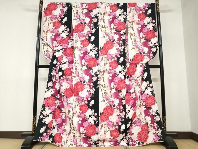 平和屋着物 小振袖 二尺袖 草花文 金彩 洗える着物 ud