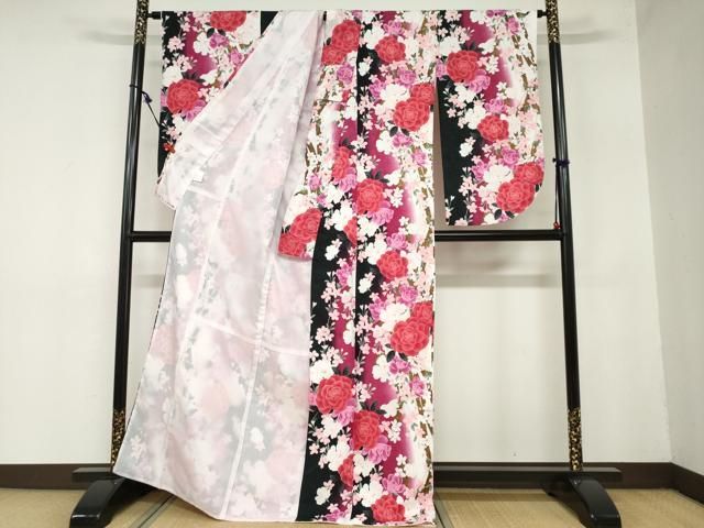 平和屋着物 小振袖 二尺袖 草花文 金彩 洗える着物 ud