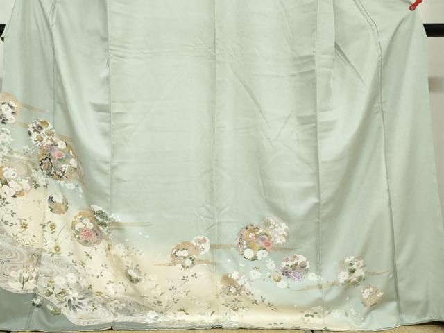 平和屋着物○訪問着 雪輪飛鶴草花文 暈し染め 金彩 ロング丈 正絹 逸品