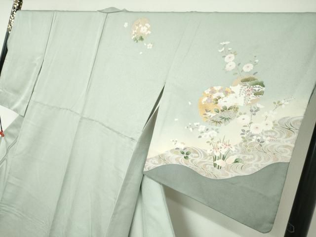 平和屋着物○訪問着 雪輪飛鶴草花文 暈し染め 金彩 ロング丈 正絹 逸品