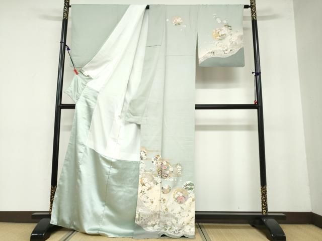 平和屋着物○訪問着 雪輪飛鶴草花文 暈し染め 金彩 ロング丈 正絹 逸品