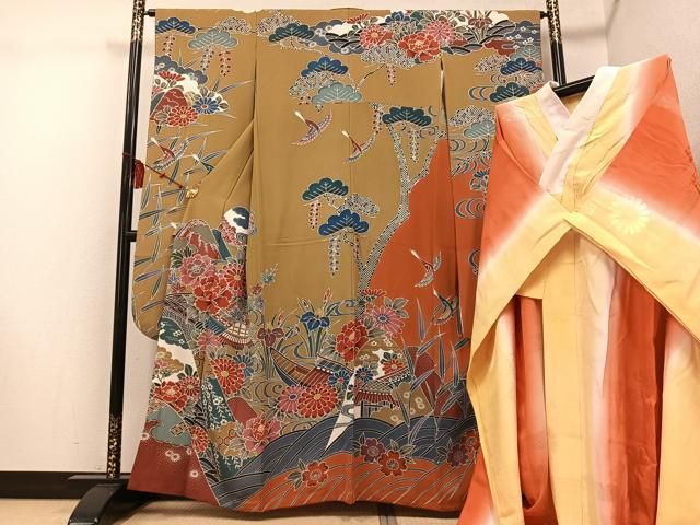 平和屋着物 紅型 振袖 長襦袢 無双仕立て セット 風景草花文 正絹 ph