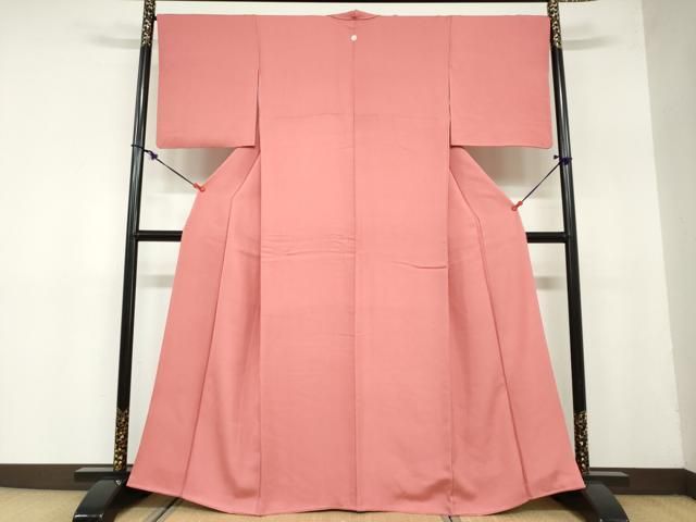 平和屋着物 上質な色無地 鮫小紋地紋 銀朱色 正絹 ud