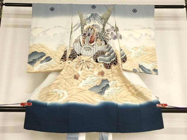 平和屋着物 お宮参り 男の子 祝着 産着 初着 のしめ 兜 立波風景文 暈し染め 金彩 ja