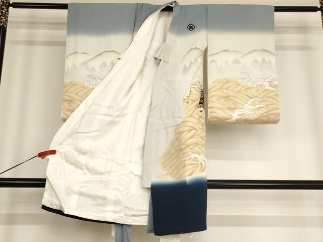 平和屋着物 お宮参り 男の子 祝着 産着 初着 のしめ 兜 立波風景文 暈し染め 金彩 ja