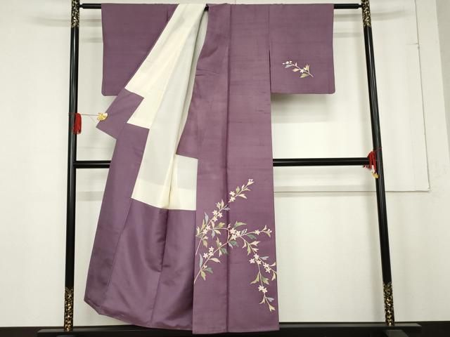 平和屋着物 本加賀友禅作家 成竹登茂男 訪問着 白山紬地 枝花文 正絹 cs