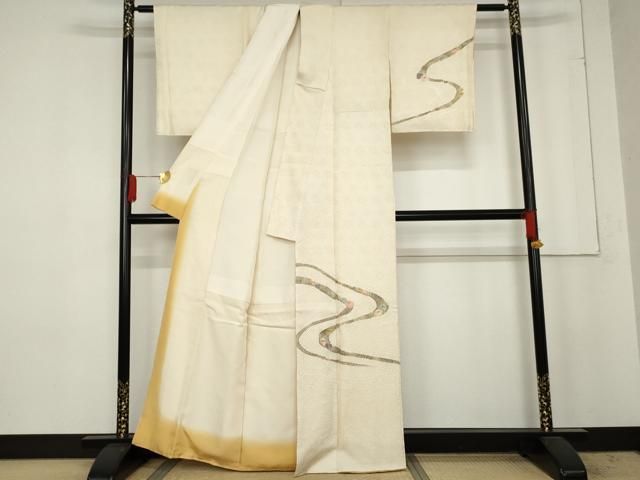 平和屋着物 訪問着 絞り 刺繍 流水花文 金糸 正絹 cs