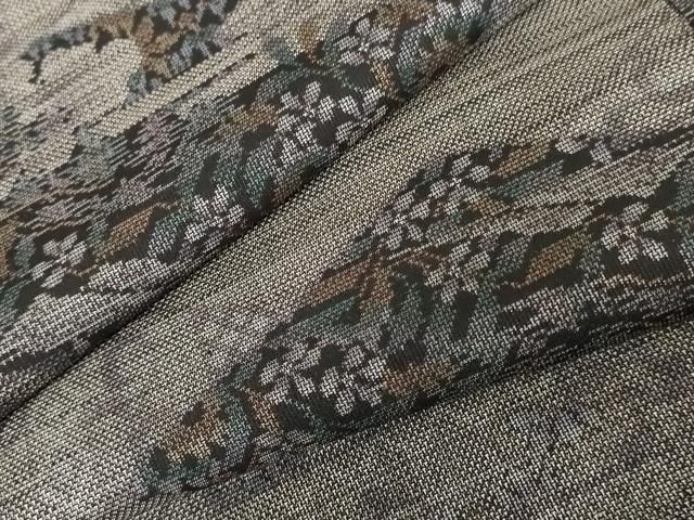 平和屋着物 本場大島紬 カタス9マルキ 泥染め 風景花文 正絹 cs