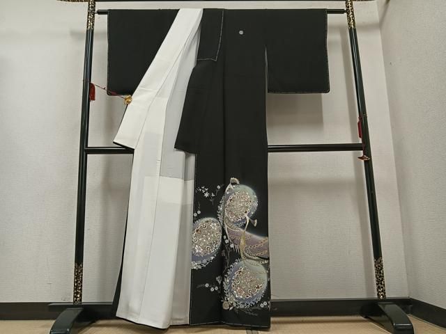 平和屋着物 豪華黒留袖 群れ鶴花文 暈し染め 金銀彩 正絹 ph