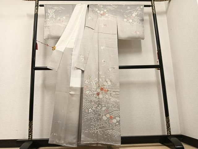 平和屋着物 訪問着 駒刺繍 絞り 流水花文 暈し染め 金彩 正絹 ph