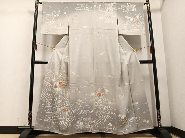 平和屋着物 訪問着 駒刺繍 絞り 流水花文 暈し染め 金彩 正絹 ph