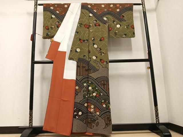 平和屋着物 ファッションデザイナー 花井幸子 訪問着 駒刺繍 草花文 金彩 正絹 ph