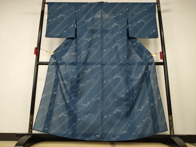 平和屋着物 夏物 小紋 絽 流水葉文 洗える着物 jd