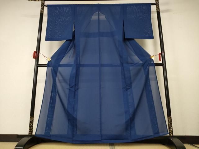 平和屋着物 夏物 色無地 絽 青藍色 洗える着物 jd