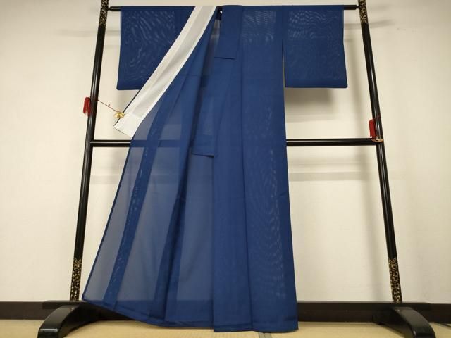 平和屋着物 夏物 色無地 絽 青藍色 洗える着物 jd