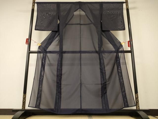 平和屋着物 夏物 色無地 絽 黒紅色 洗える着物 jd