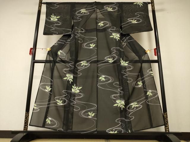 平和屋着物 夏物 小紋 絽 流水草花文 洗える着物 jd