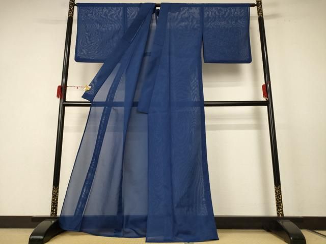 平和屋着物 夏物 色無地 絽 紺色 洗える着物 jd
