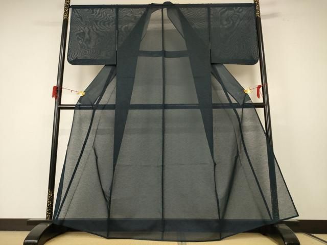 平和屋着物 洗える最 着物 英 はなぶさ謹製 夏物 色無地 芝紋紗 黒緑色 洗える着物 jd