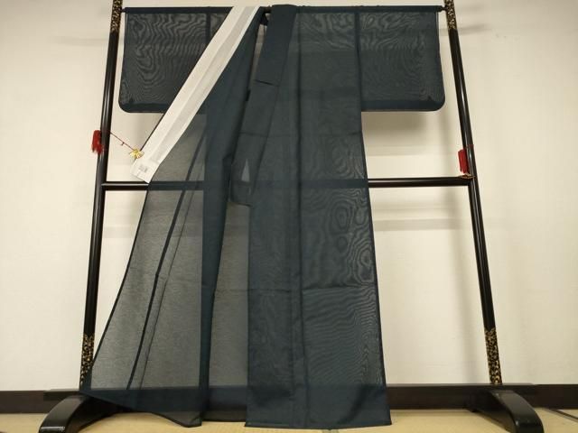 平和屋着物 洗える最 着物 英 はなぶさ謹製 夏物 色無地 芝紋紗 黒緑色 洗える着物 jd