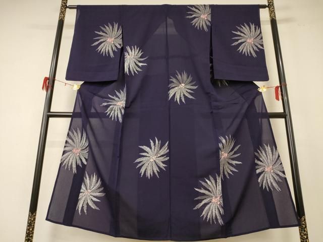 平和屋着物 夏物 小紋 紗 舞花文 銀糸 正絹 jd