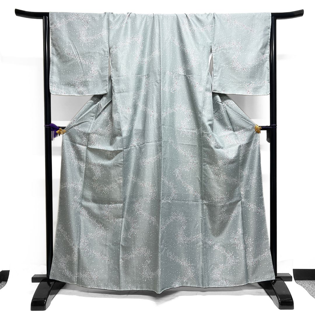 未着用 小紋 洗える着物 破れ麻の葉 抽象 ドット 着物 123 b d ms