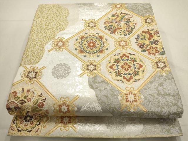 平和屋着物▽六通柄袋帯 天井花鳥文 王家家紋 金銀糸 正絹 逸品