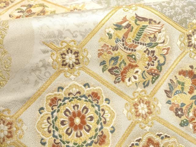 平和屋着物▽六通柄袋帯 天井花鳥文 王家家紋 金銀糸 正絹 逸品