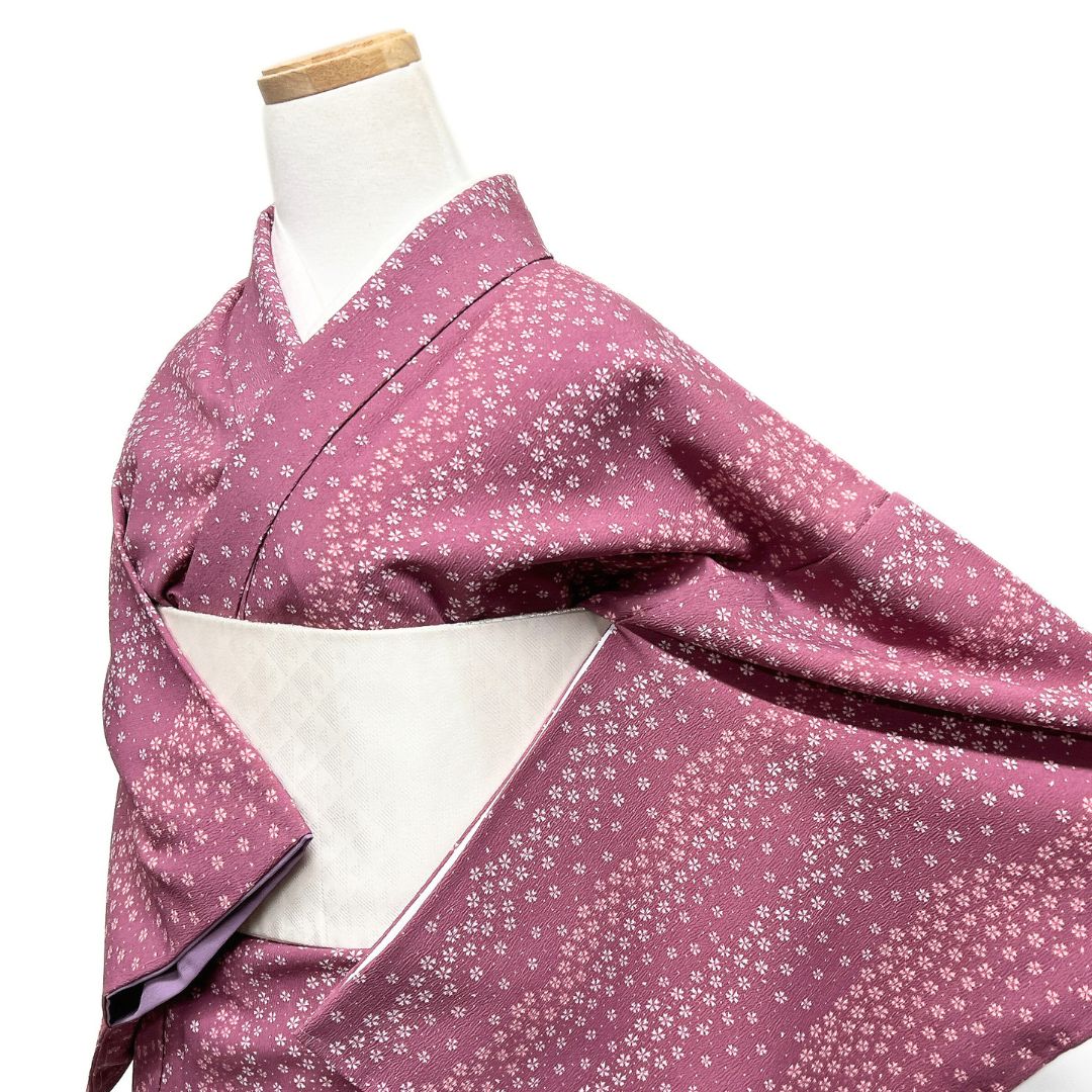 未着用 小紋 洗える着物 桜花 縦縞 着物 123 b d ms