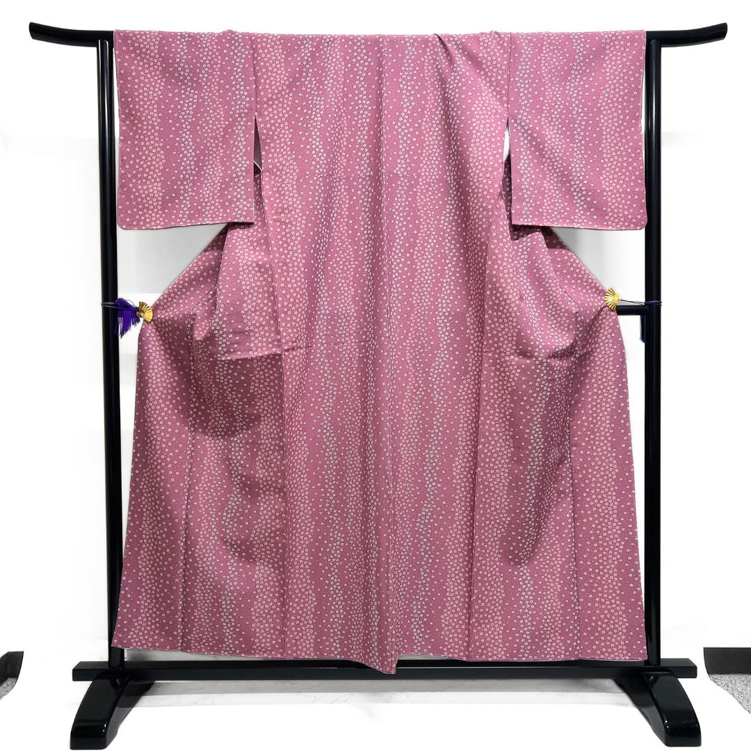 未着用 小紋 洗える着物 桜花 縦縞 着物 123 b d ms