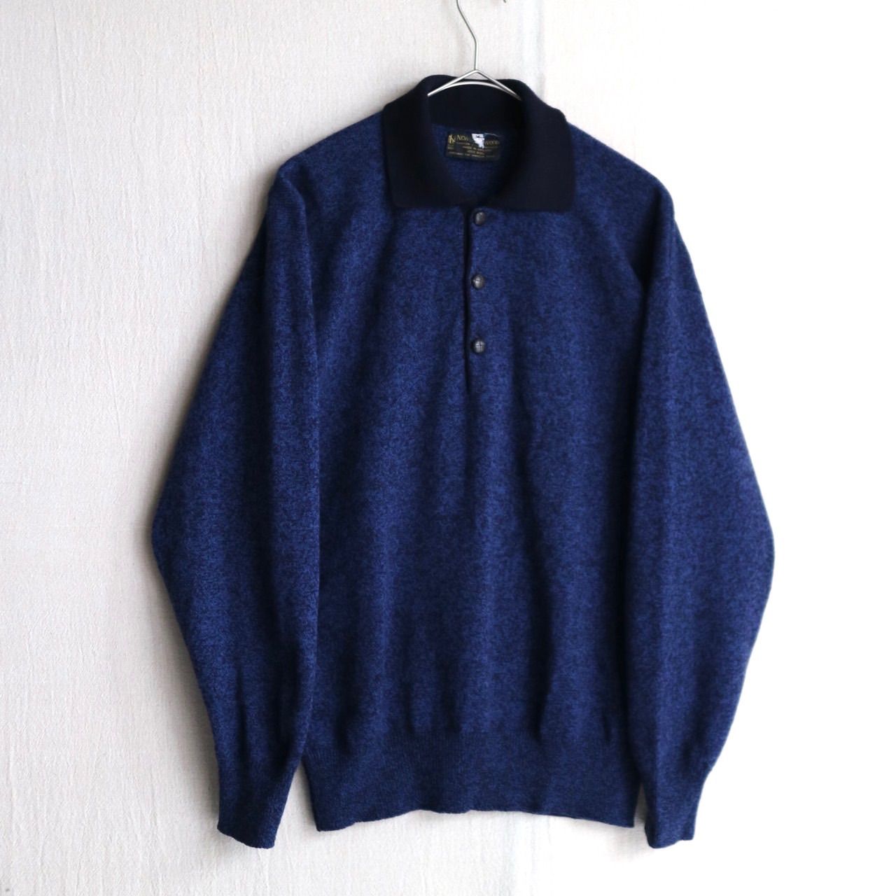 イングランド製 Vintage ウール ニット ポロシャツ M ネイビー セーター ビンテージ K 5 11005 9277