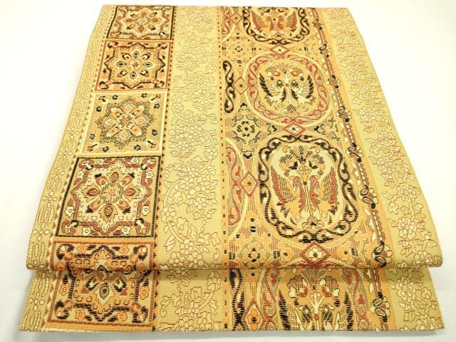 平和屋着物○八寸名古屋帯 向かい鳥花文 正絹 逸品 CABA1055hy