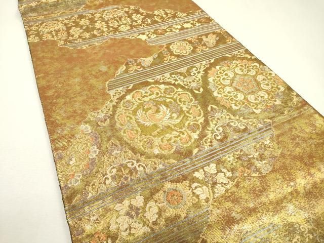 平和屋着物▽六通柄袋帯 道長正倉院鳳凰花文 金糸 引箔 正絹 逸品