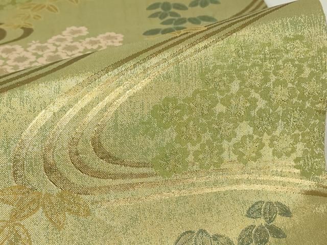 平和屋着物▽六通柄袋帯 ぎゃまん織 流水花文 金糸 正絹 逸品