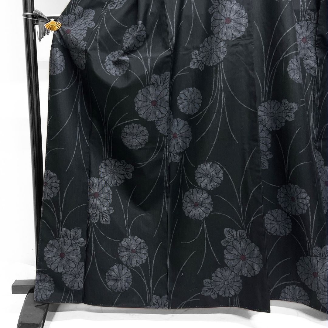  小紋 洗える着物 菊花 葦 黒地 大島紬風 着物 123 b d ms 小紋 着物