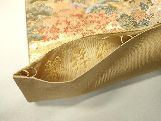 平和屋着物●全通柄袋帯　紬地　霞間道　金彩　正絹　逸品　DAAZ0075ps 平和屋着物▽六通柄袋帯 唐織 翠祥錦 花松文 金糸 正絹 逸品