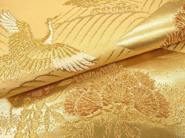 平和屋着物▽六通柄袋帯 唐織 飛鶴藤花房松文 金銀糸 正絹 逸品