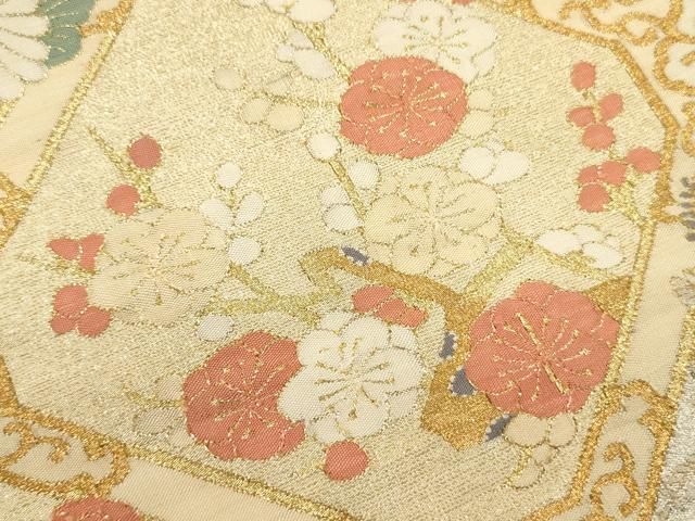 平和屋着物▽太鼓柄袋帯 綴れ 草花天井文 金糸 正絹 逸品 CABA5735ak