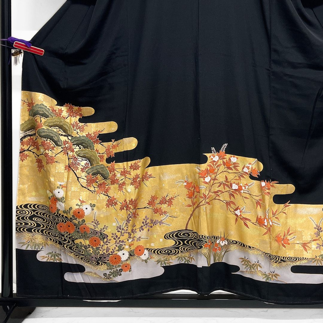 付け下げ　夏用　縦絽　金駒刺繍　花模様　楓　着物　015k 付け下げ 夏用 縦絽 金駒刺繍 花模様 楓 着物 015k レディース